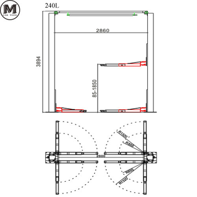 1850mm 높이 2 포스트 오토 리프트 380V 안전 작동 5 톤 용량