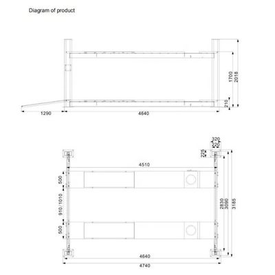 4500kgs 4 포스트 자동차 리프트 1700mm 고도 리프팅 휠 정렬