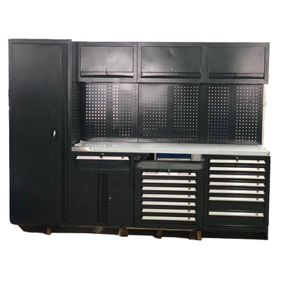 검은색 광대한 금속 차고 작업 테이블 캐비닛 W2400 D610 H40mm